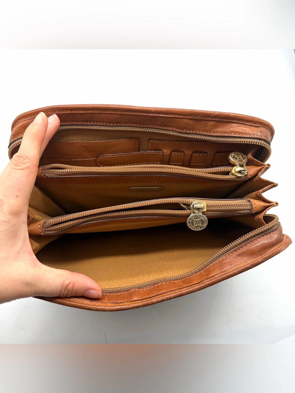 Vintage Angiolo Del Gobbo Paisley Leather Clutch Bag Firenze Italy Unisex Tuscan